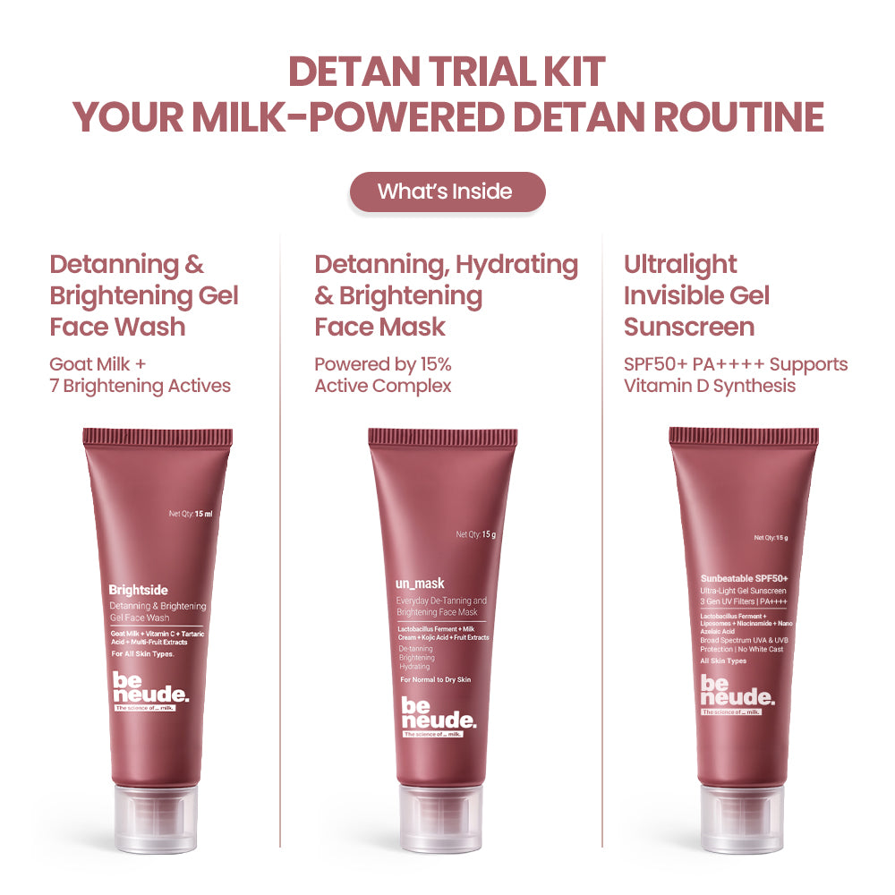 DeTan & Brightening Trial Kit : DeTan Face Wash, DeTan & Glow Mask, In-Vivo Tested SPF50+