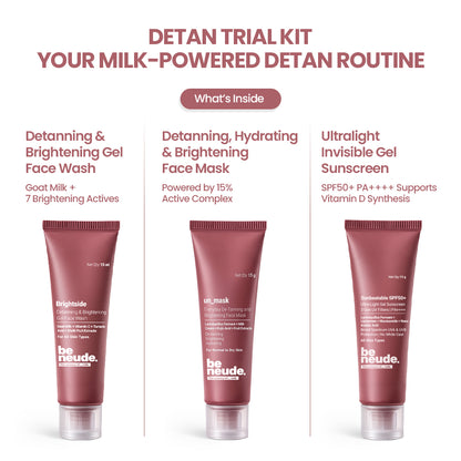 DeTan & Brightening Trial Kit : DeTan Face Wash, DeTan & Glow Mask, In-Vivo Tested SPF50+