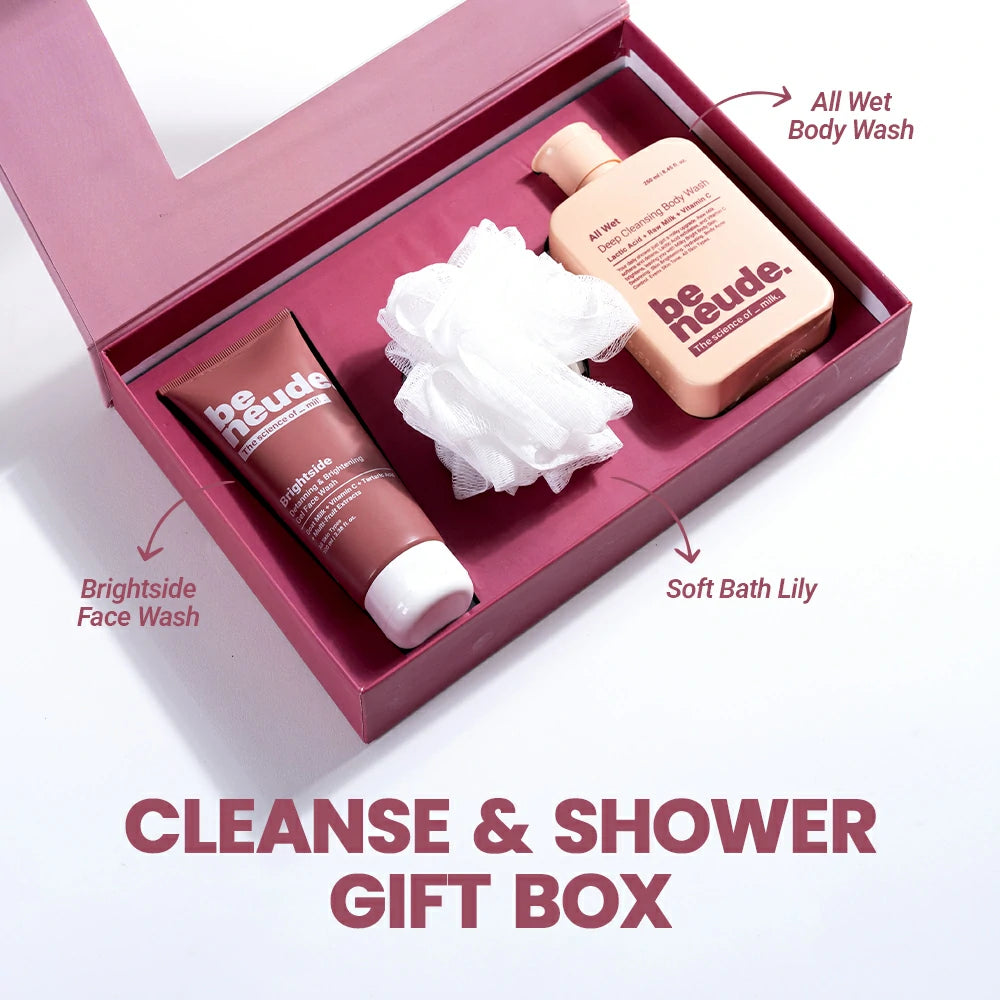 Cleanse & Shower Gift Set: DeTan Body Wash, Brightening Face Wash, Luxury Loofah