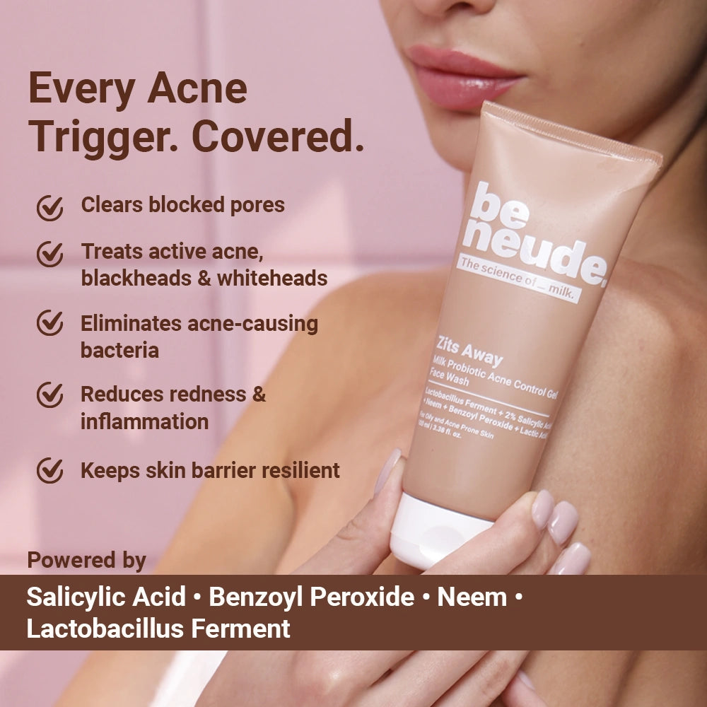 Zits Away Acne Control Gel Face Wash with 2% Salicylic Acid, Neem & Benzoyl Peroxide