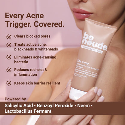 Zits Away Acne Control Gel Face Wash with 2% Salicylic Acid, Neem & Benzoyl Peroxide