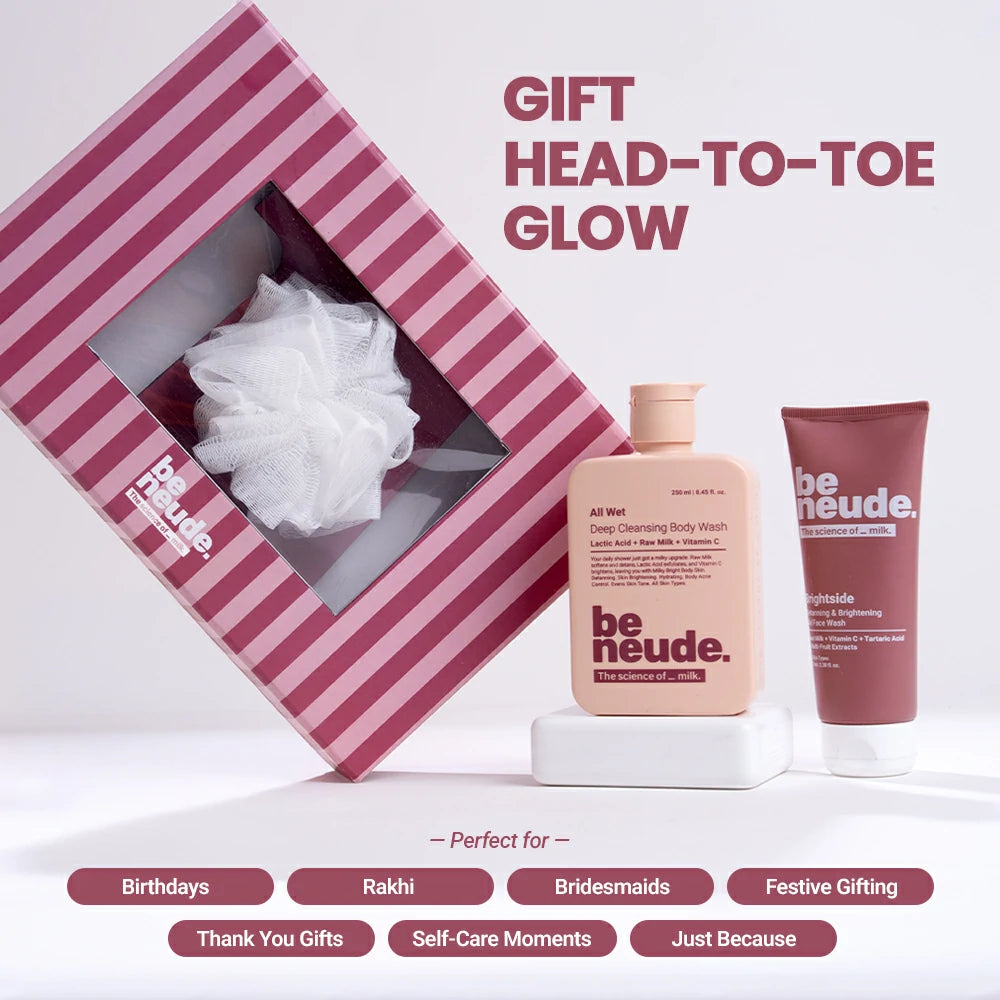 Cleanse & Shower Gift Set: DeTan Body Wash, Brightening Face Wash, Luxury Loofah