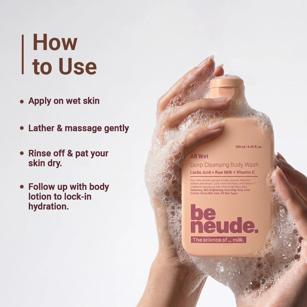 All Wet Daily Body Wash for Deep Cleansing & Detanning | Milk, Lactic Acid, Vitamin C