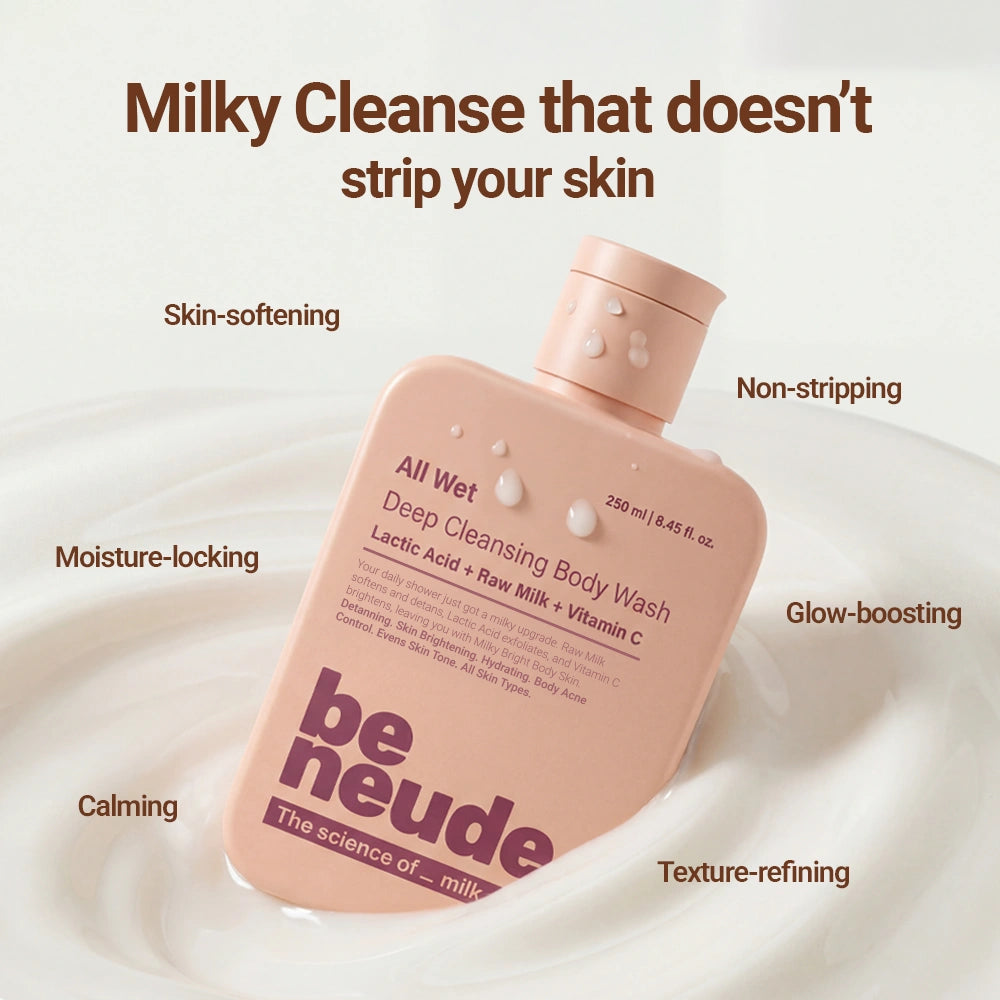 All Wet Daily Body Wash for Deep Cleansing & Detanning | Milk, Lactic Acid, Vitamin C