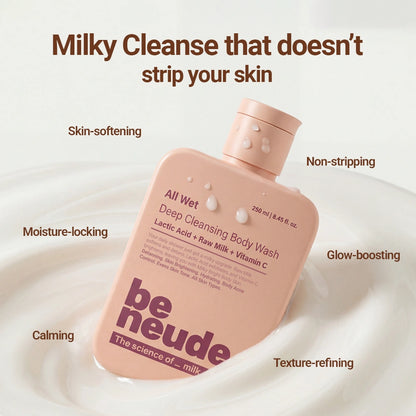 All Wet Daily Body Wash for Deep Cleansing & Detanning | Milk, Lactic Acid, Vitamin C