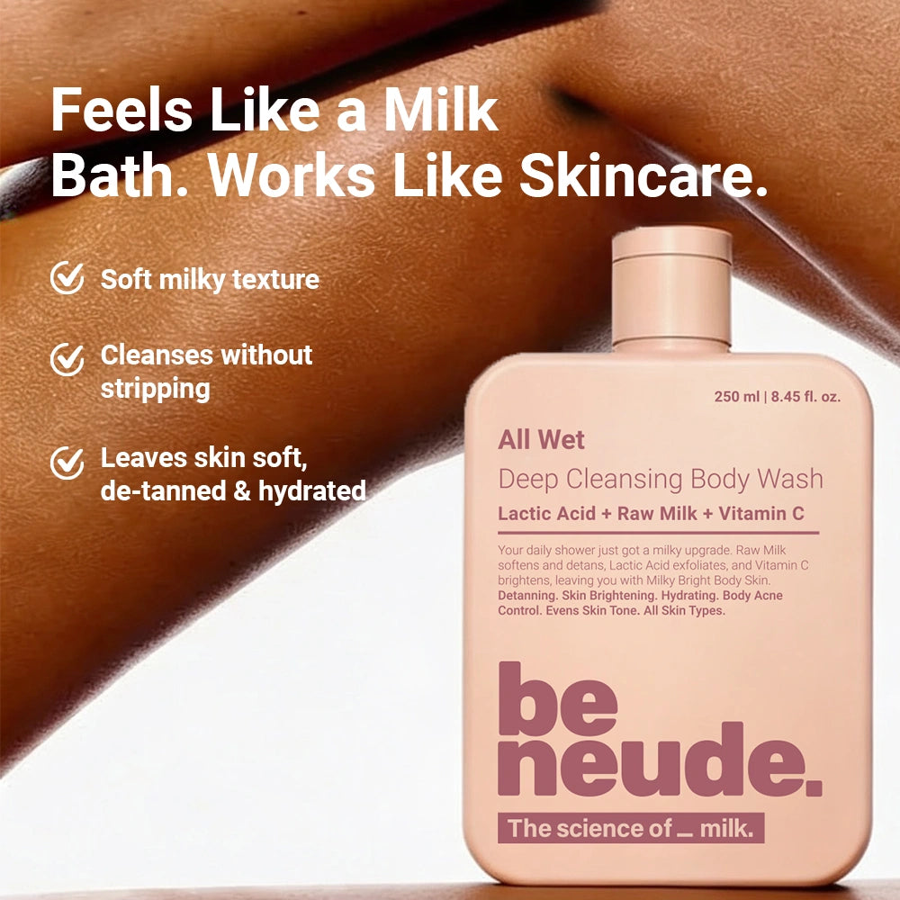 All Wet Daily Body Wash for Deep Cleansing & Detanning | Milk, Lactic Acid, Vitamin C