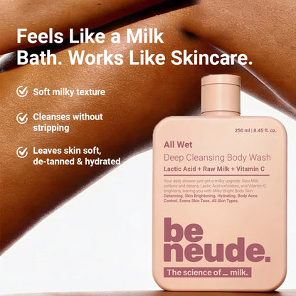 All Wet Daily Body Wash for Deep Cleansing & Detanning | Milk, Lactic Acid, Vitamin C