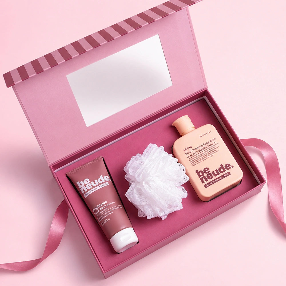 Cleanse & Shower Gift Set: DeTan Body Wash, Brightening Face Wash, Luxury Loofah
