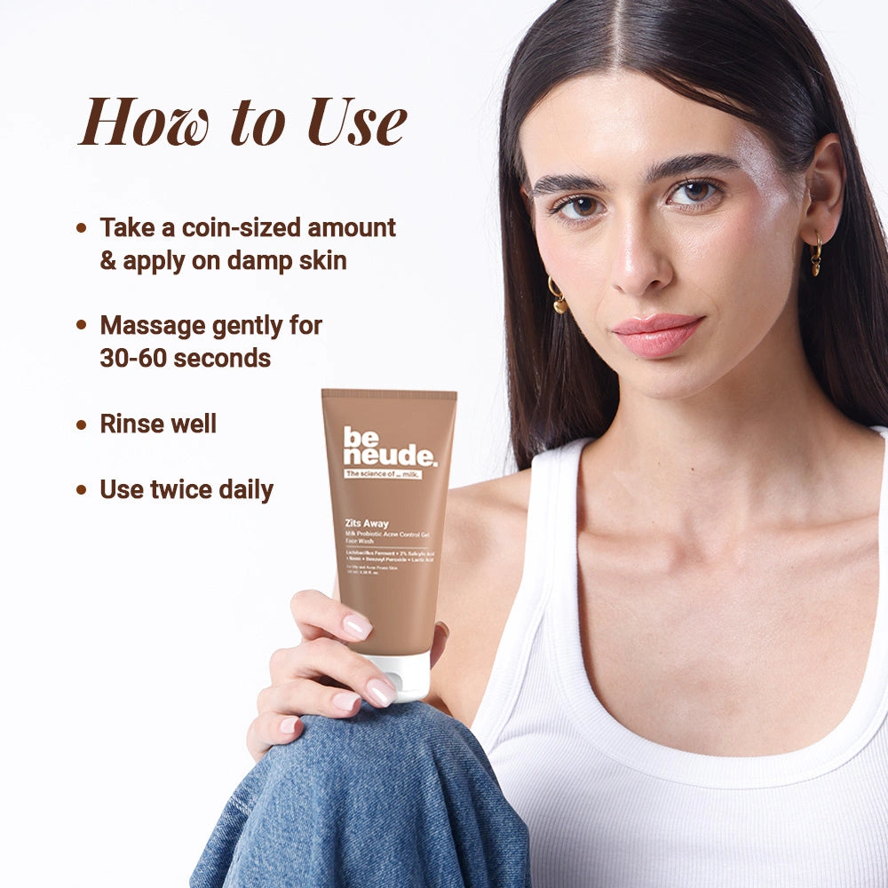 Zits Away Acne Control Gel Face Wash with 2% Salicylic Acid, Neem & Benzoyl Peroxide