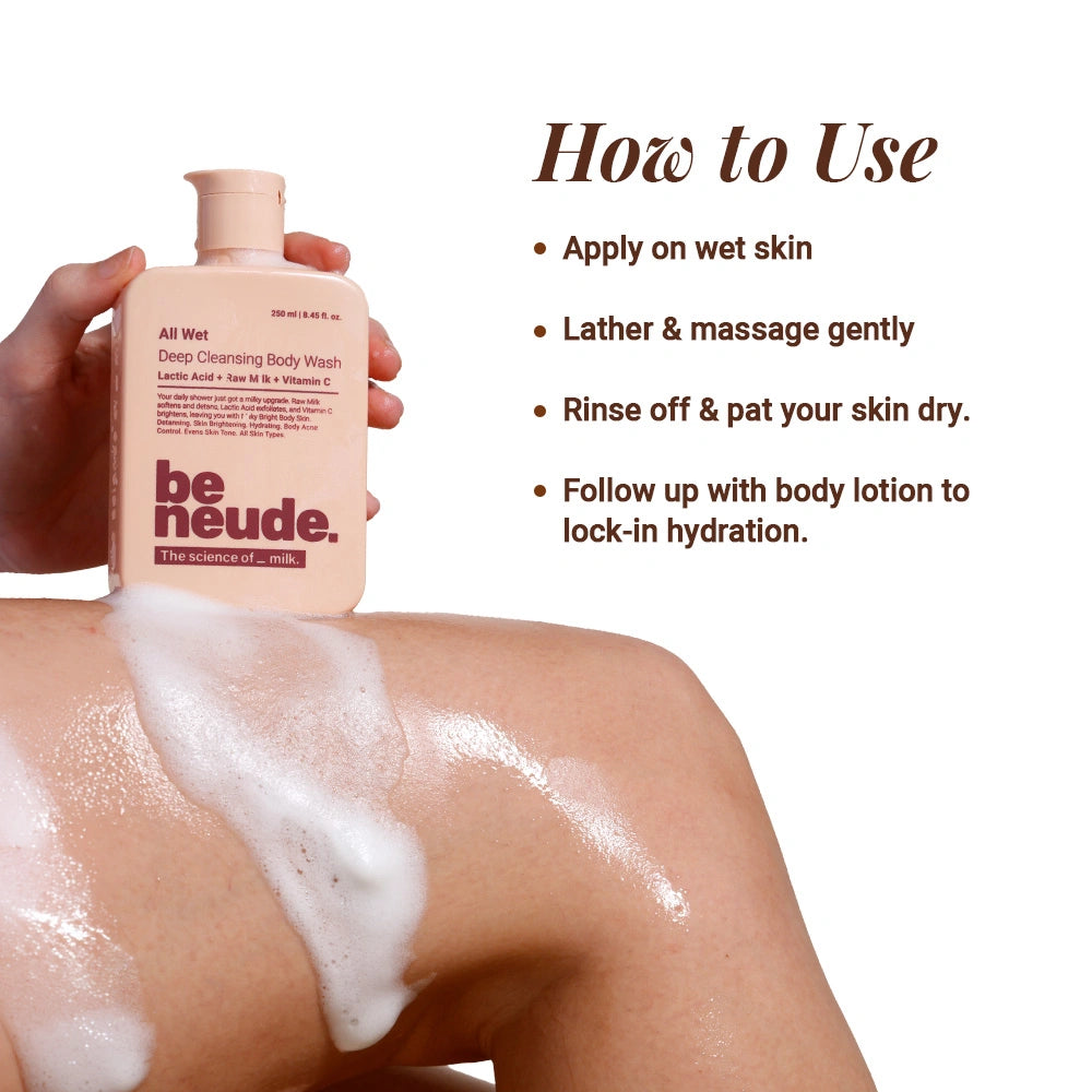 All Wet Daily Body Wash for Deep Cleansing & Detanning | Milk, Lactic Acid, Vitamin C