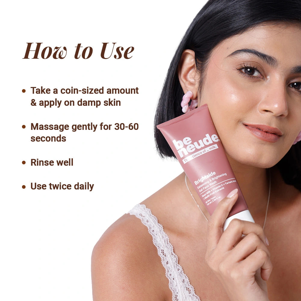 Brightside - Skin Brightening and Detanning Gel Face Wash with Goat Milk, Vitamin C & Tartaric Acid