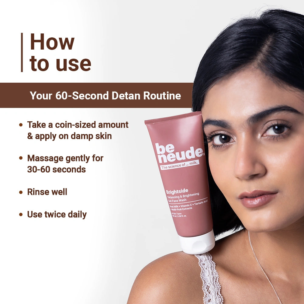 Brightside - Skin Brightening and Detanning Gel Face Wash with Goat Milk, Vitamin C & Tartaric Acid