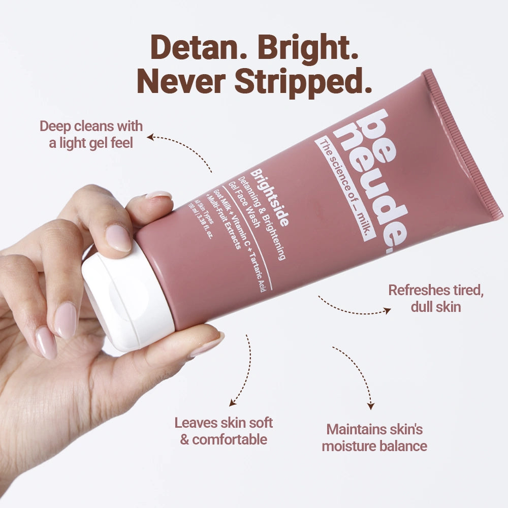 Brightside - Skin Brightening and Detanning Gel Face Wash with Goat Milk, Vitamin C & Tartaric Acid