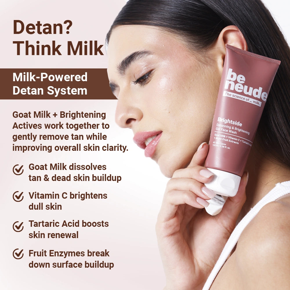 Brightside - Skin Brightening and Detanning Gel Face Wash with Goat Milk, Vitamin C & Tartaric Acid