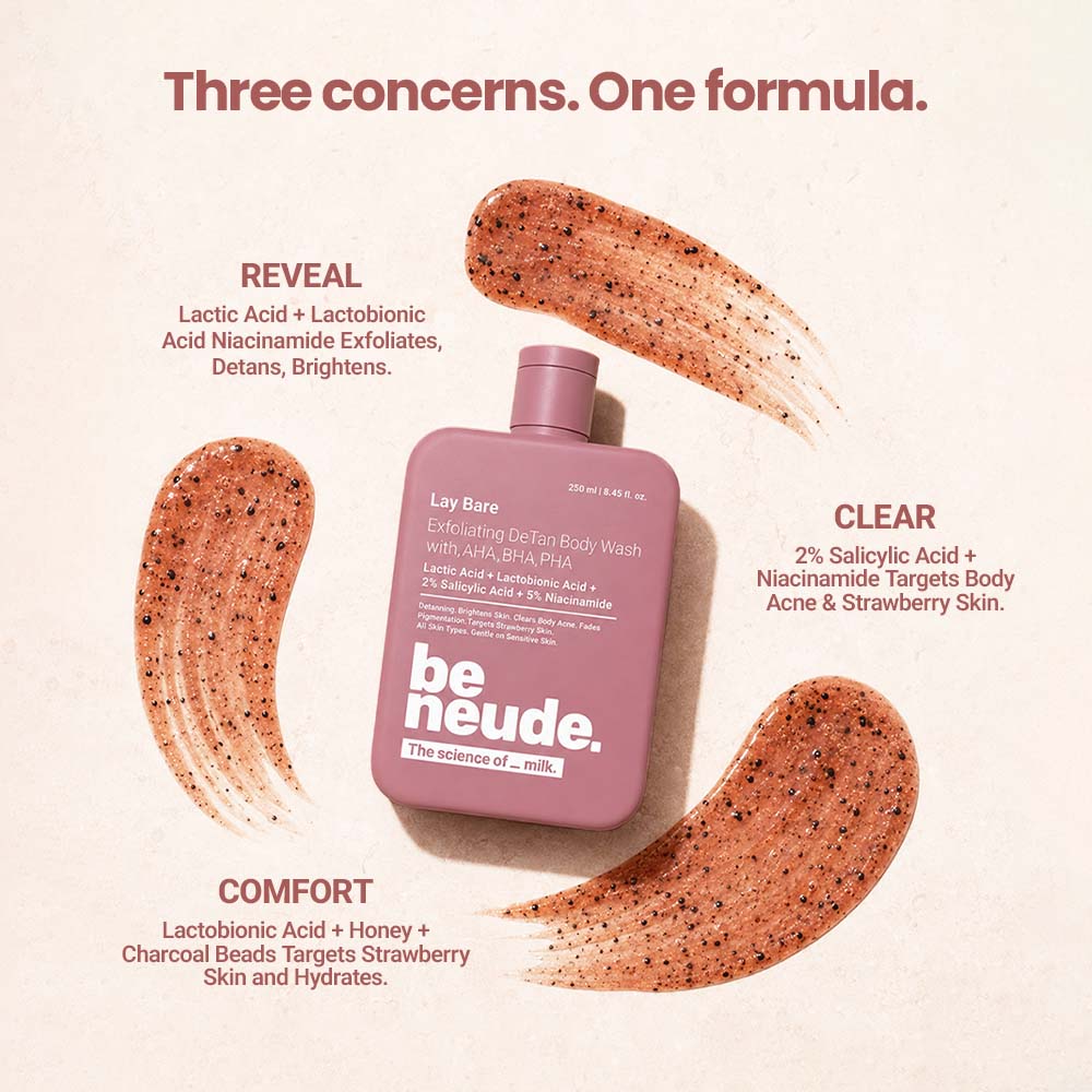 Lay Bare Exfoliating Milk DeTan Body Wash with AHA, BHA & PHA